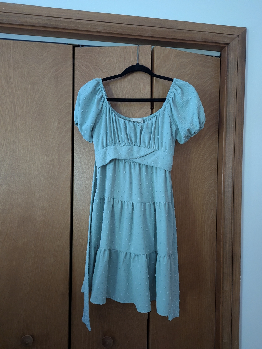 Sage Green Puff-Sleeve Mini Dress